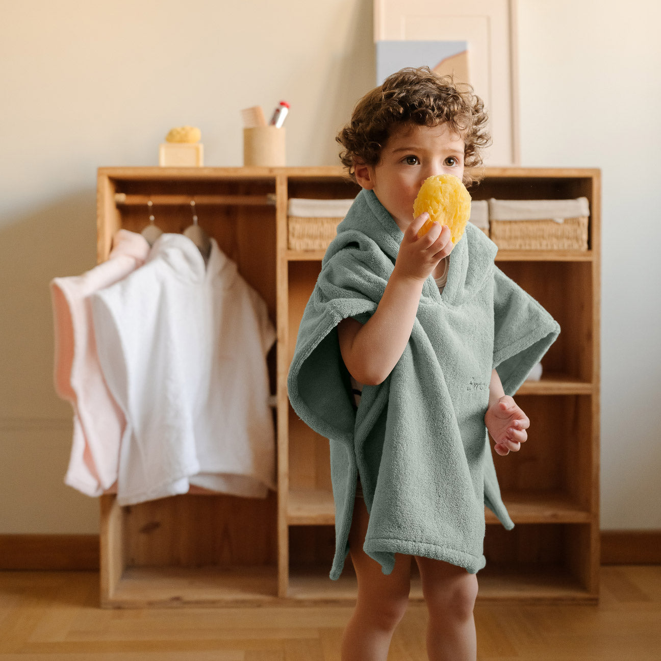 Bath Poncho
- Ages 2-4- Sage green- Cotton - Dalfilo