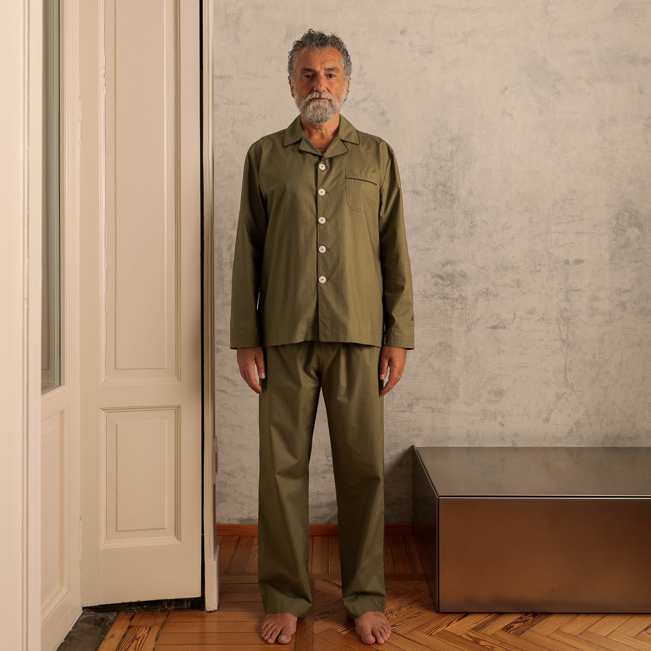 Washed Percale Pyjama Set
- XS- Military Green- Percale - Dalfilo