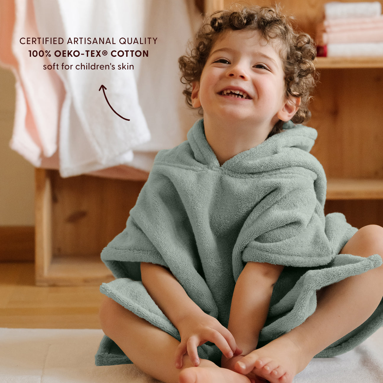 Bath Poncho
- Ages 2-4- Sage green- Cotton - Dalfilo
