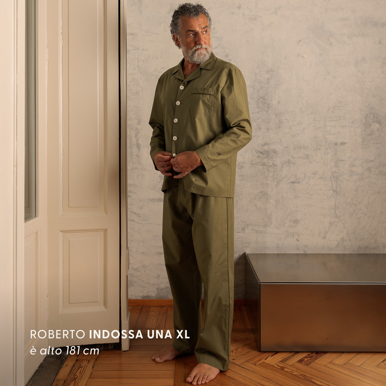 Washed Percale Pyjama Set
- XS- Military Green- Percale - Dalfilo